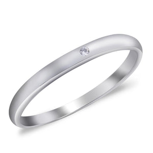 Sterling Silver Woman's Thin Clean Simple Clear CZ Ring 925 Band 2mm Sizes 5-9