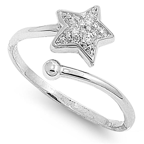 Sterling Silver Woman's Clear CZ Star Ring Promise 925 Band 11mm New Sizes 4-10