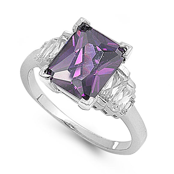 Amethyst CZ Polished Solitaire Elegant Ring .925 Sterling Silver Band Sizes 5-10
