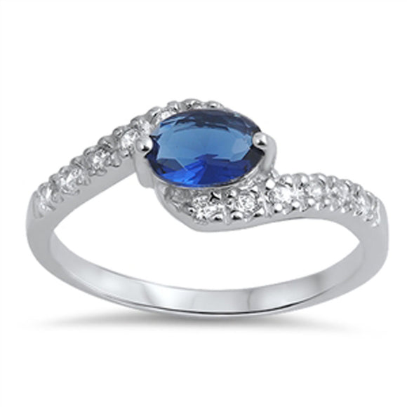 Oval Blue Sapphire CZ Wedding Ring New .925 Sterling Silver Band Sizes 5-10