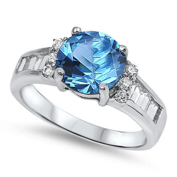 Aquamarine CZ Simple Elegant Solitaire Ring .925 Sterling Silver Band Sizes 5-10