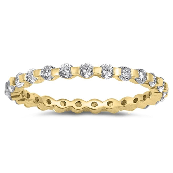 Gold Tone Eternity Stackable Clear CZ Ring .925 Sterling Silver Band Sizes 4-10