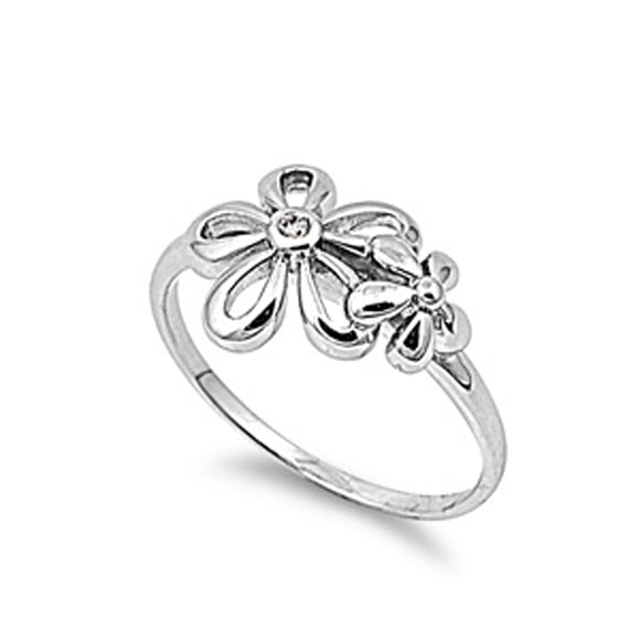 Sterling Silver Woman's White CZ Flower Ring Polished 925 Band 11mm Sizes 5-10