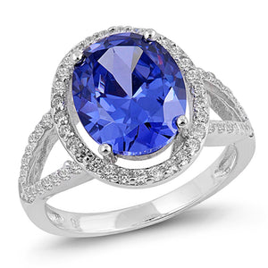 Blue Sapphire CZ Solitaire Modern Style Ring 925 Sterling Silver Band Sizes 5-10
