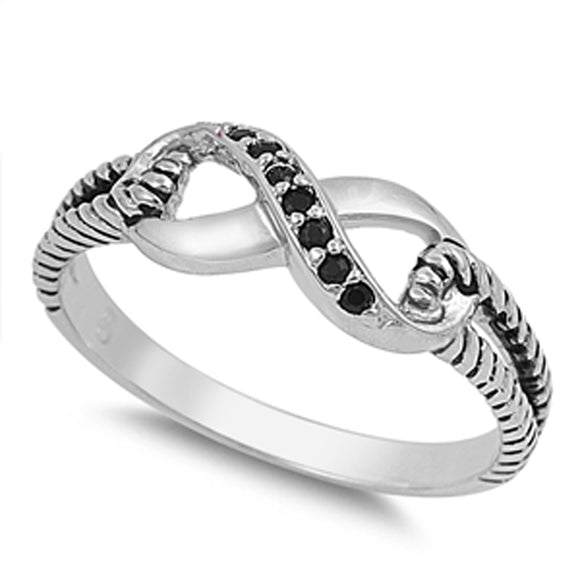 Black CZ Unique Infinity Rope Ring New 925 Sterling Silver Thumb Band Sizes 4-10