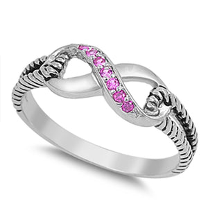 Women's Infinity Pink CZ Promise Ring .925 Sterling Silver Rope Band Sizes 4-9