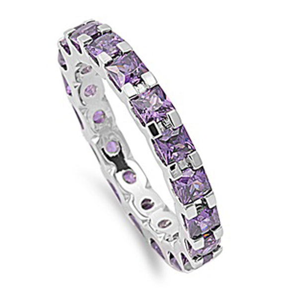 Square Eternity Amethyst CZ Unique Ring New .925 Sterling Silver Band Sizes 5-10