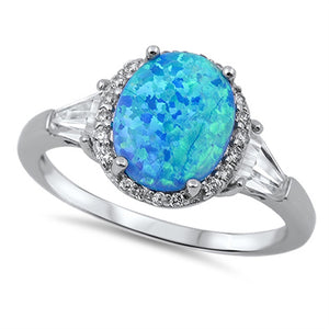 Blue Lab Opal Oval Solitaire Polished Ring .925 Sterling Silver Band Sizes 5-12