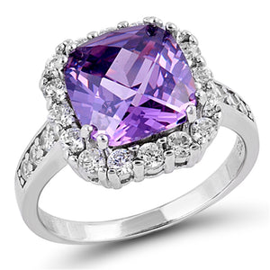 Amethyst CZ Polished Solitaire Beautiful Ring Sterling Silver Band Sizes 5-10