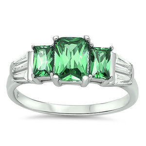Emerald CZ Polished Unique Elegant Ring New .925 Sterling Silver Band Sizes 5-10