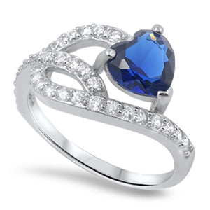 Infinity Knot Heart Blue Sapphire CZ Ring .925 Sterling Silver Band Sizes 5-9
