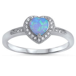 Blue Lab Opal Heart CZ Halo Promise Ring New 925 Sterling Silver Band Sizes 4-10