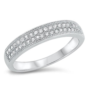 Sterling Silver Woman Men Wedding White CZ Channel Set Ring Band 4mm Sizes 5-10