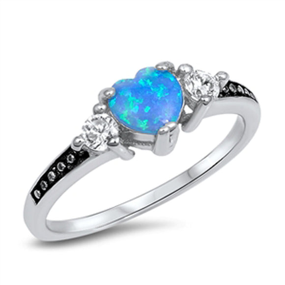Blue Lab Opal Heart White CZ Promise Ring .925 Sterling Silver Band Sizes 4-12