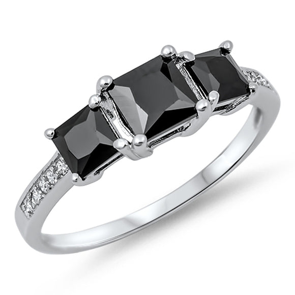 Square Princess Cut Black CZ Beautiful Ring .925 Sterling Silver Band Sizes 4-10