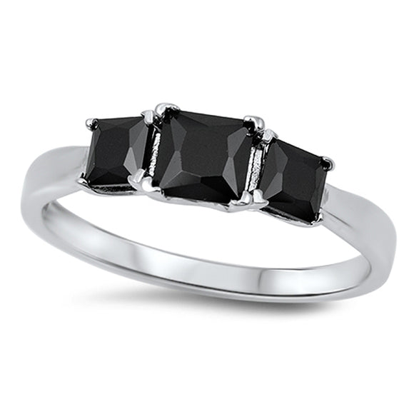 Princess Cut Square Black CZ Promise Ring .925 Sterling Silver Band Sizes 3-13