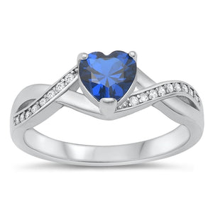 Sterling Silver Blue Sapphire CZ Heart Ring