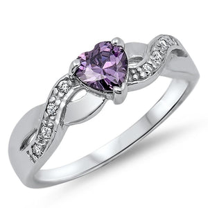 Heart Amethyst CZ Infinity Knot Promise Ring New .925 Sterling Silver Sizes 4-12