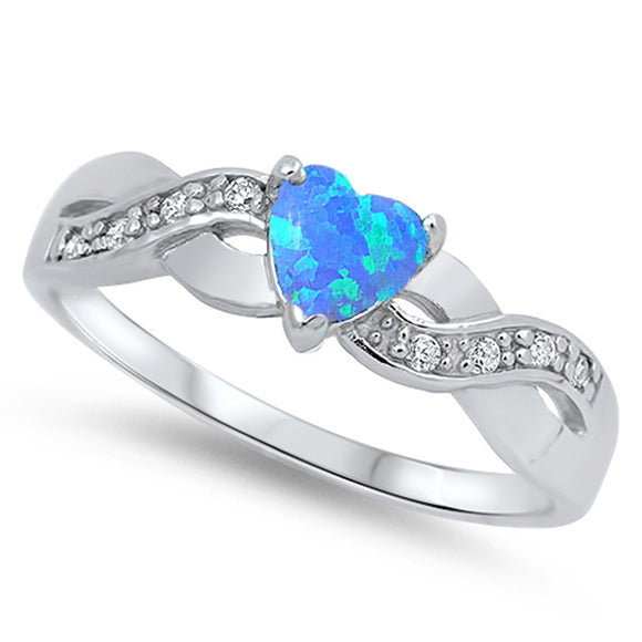 Heart Infinity Knot Blue Lab Opal Promise Ring .925 Sterling Silver Sizes 4-12
