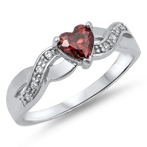 Heart Garnet CZ Fashion Ring .925 Sterling Silver Infinity Knot Band Sizes 4-12