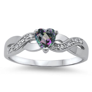 Heart Rainbow Topaz CZ Infinity Knot Promise Ring 925 Sterling Silver Sizes 4-12