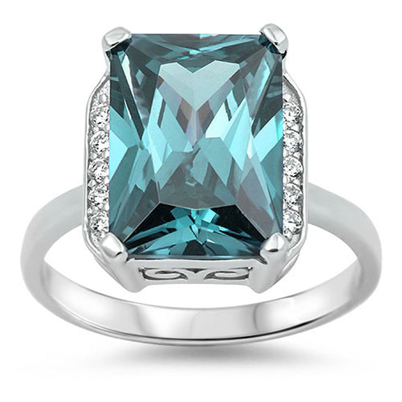 Aquamarine CZ Polished Solitaire Ring New .925 Sterling Silver Band Sizes 6-10