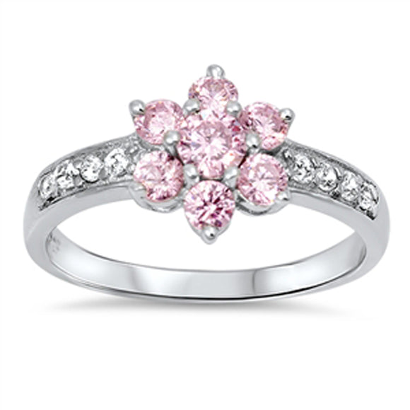 Women's Fashion Pink CZ Flower Ring New .925 Sterling Silver Band Sizes 5-11