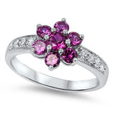 Ruby CZ Flower Cute Polished Ring New .925 Sterling Silver Thumb Band Sizes 4-11