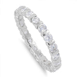 Sterling Silver Woman's Clear CZ Eternity Ring Beautiful Band 3mm Sizes 4-12