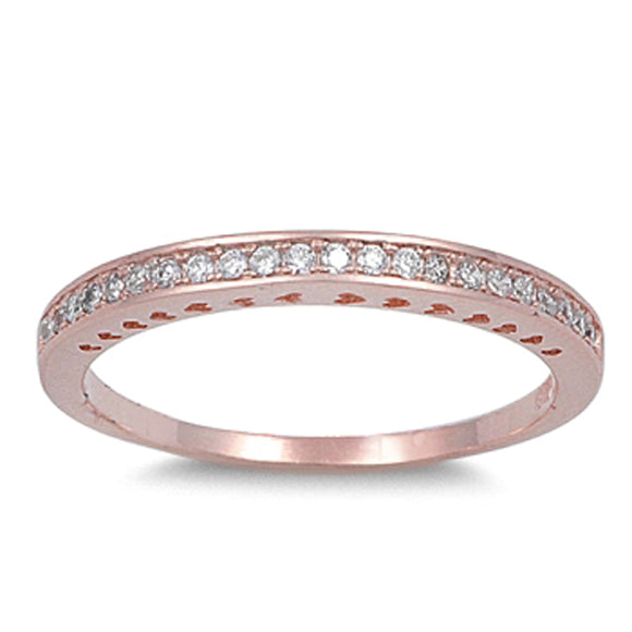 Rose Gold Tone Wedding Band Stackable CZ Ring New 925 Sterling Silver Sizes 4-10