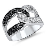 Weave Wrap White Black CZ Fashion Ring New .925 Sterling Silver Band Sizes 5-10
