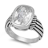 Women's Large Clear CZ Cute Ring New 925 Sterling Silver Grooved Band Sizes 5-13
