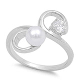 Infinity Freshwater Pearl Clear CZ Beautiful Ring 925 Sterling Silver Sizes 5-9