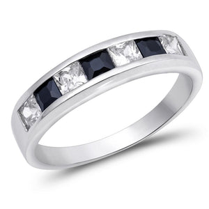 Women's Wedding Band White Black CZ Men's Ring .925 Sterling Silver Sizes 5-10