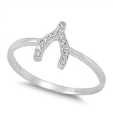 Wishbone Good Luck Clear CZ Beautiful Ring .925 Sterling Silver Band Sizes 4-11