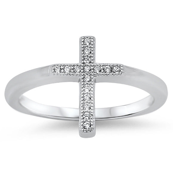 Women's Cross White CZ Wholesale Ring New .925 Sterling Silver Band Sizes 5-9