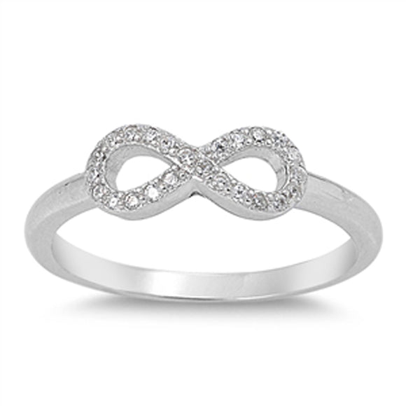 Girl Simple Infinity Clear CZ Cute Ring New .925 Sterling Silver Band Sizes 5-10