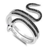 Women's Girl's Snake Black CZ Cute Ring New .925 Sterling Silver Band Sizes 5-10