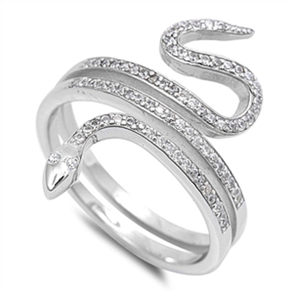 Women's Snake Serpent White CZ Unique Ring .925 Sterling Silver Band Sizes 5-11