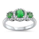 Round Emerald CZ Halo Fashion Ring New .925 Sterling Silver Band Sizes 6-10
