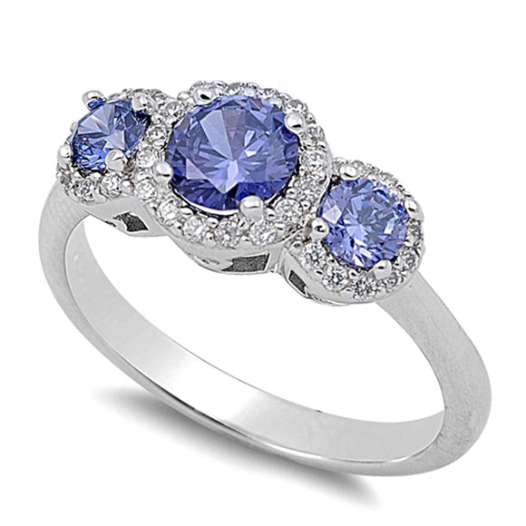 Blue Sapphire CZ Halo Wedding Ring New .925 Sterling Silver Band Sizes 3-13