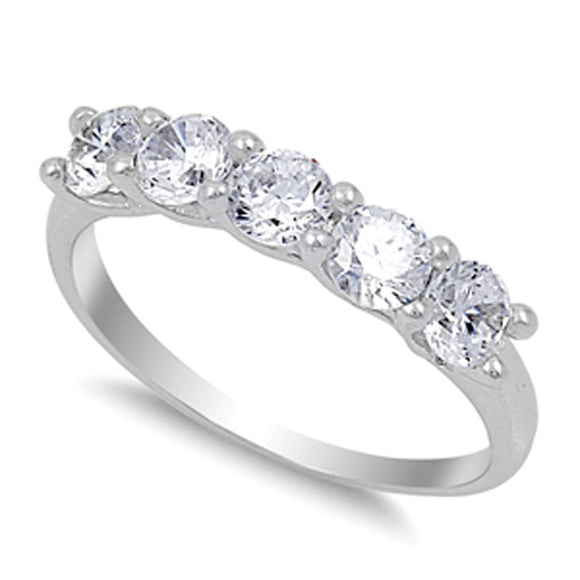 Women's Round Clear CZ Classic Ring New .925 Sterling Silver Band Sizes 4-10