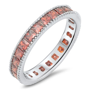 Stackable Eternity Garnet CZ Polished Ring .925 Sterling Silver Band Sizes 4-10