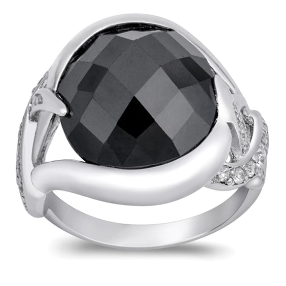 Women's Unique Large Black CZ Fashion Ring .925 Sterling Silver Band Sizes 6-10