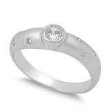 Wave Bezel Set Clear CZ Polished Ring New .925 Sterling Silver Band Sizes 6-10