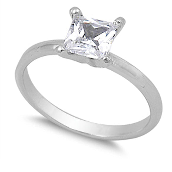 Princess Cut Solitaire Clear CZ Promise Ring New .925 Sterling Silver Sizes 6-9