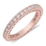 Rose Gold Tone Eternity White CZ Ring New .925 Sterling Silver Band Sizes 5-10