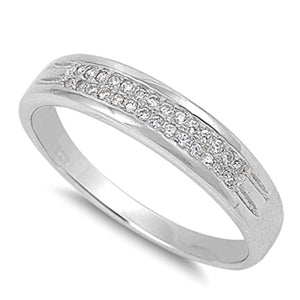Men's Wedding Band Clear CZ Promise Ring New .925 Sterling Silver Sizes 5-10
