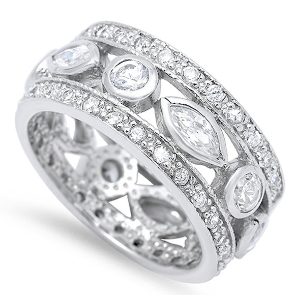 Marquise Eternity Clear CZ Classic Ring New .925 Sterling Silver Band Sizes 4-11