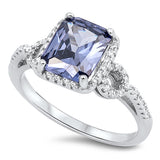 Wedding Blue Sapphire CZ Halo Promise Ring .925 Sterling Silver Band Sizes 5-10